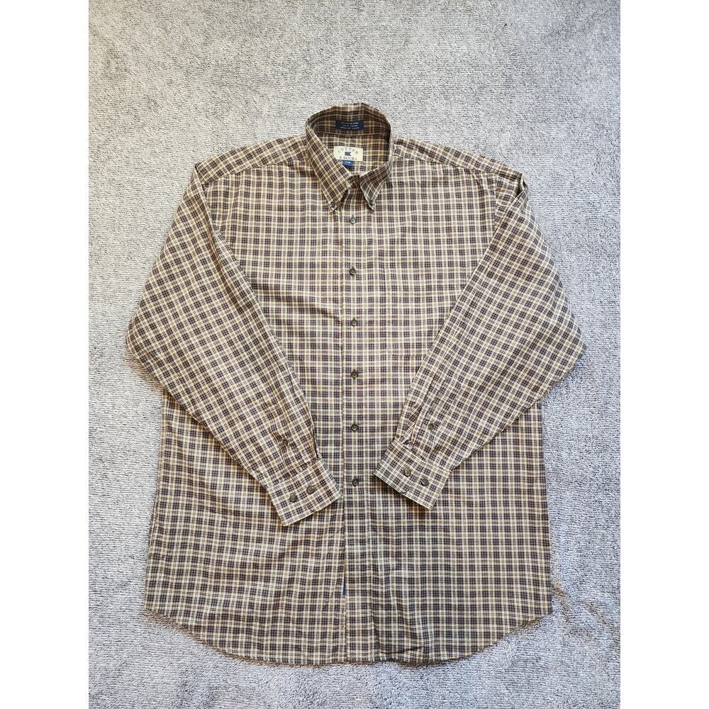 Cutter & Buck Men's Large100% Cotton Long Sleeved Brown Plaid Button Down Shirt - Picture 1 of 6